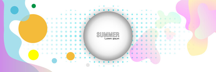 Colorful pastel summer background with abstract fluid shapes, gradient dots, and soft modern design. Ideal for seasonal promotions, posters, and web banners.