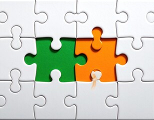 A partial white puzzle with two different colored spaces