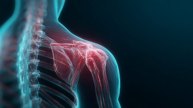 Tense Shoulder with Subtle Red Tones Symbolizing Chronic Pain and Discomfort, Isolated with Copy Space for Health and Medical Concepts