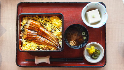 うなぎ Eel and rice in a lacquered box, Tokyo, Japan