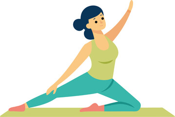 Woman practicing yoga stretches on mat illustration