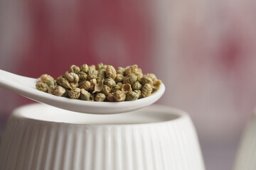 White Spoon With Dried Coriander Seeds Ready For Cooking And Flavorful Dishes