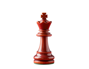 Glossy Red Chess King Piece Isolated on Transparent Background
