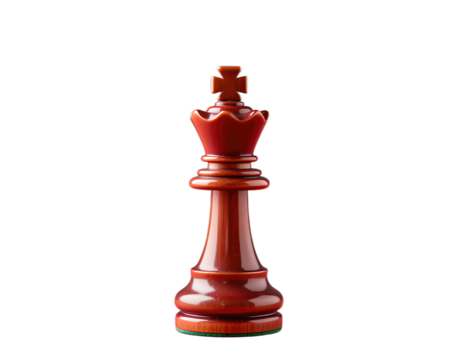 Glossy Red Chess King Piece Isolated on Transparent Background
