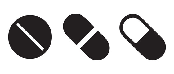 Pill And Capsule Icons. Minimalist Medical Symbols for Healthcare & Pharmaceutical Design.
