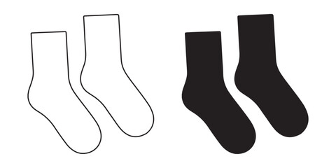 Sock Icon Set. Black and White Silhouettes of Matching Pairs for Fashion, Laundry, and UI Design Themes.