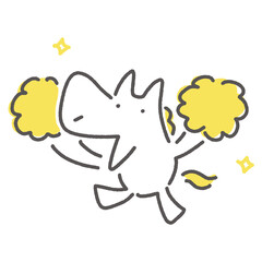 ポンポンで応援する笑顔の白馬　正月素材・チアダンス・お祝い