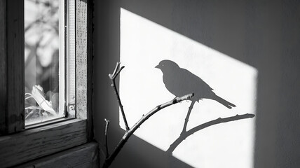 Sparrow silhouette vector illustration of a songbird on a bare winter tree branch