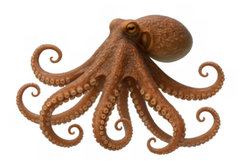 Octopus swimming, isolated on transparent background. Marine animal with tentacles and suckers, symbolizing intelligence and adaptability