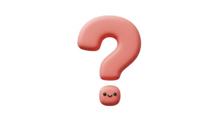 Cute Pink Question Mark with Face on White Background.