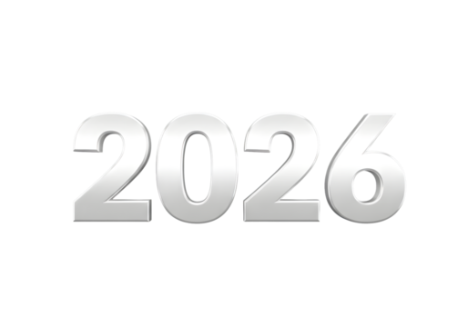 Shimmering silver 2026 design element signifying new beginnings, perfect for futuristic marketing, event invitations, or celebrating the incoming year with modern style