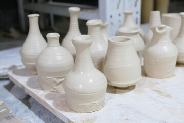 Processing pottery vase and cups  drying 

