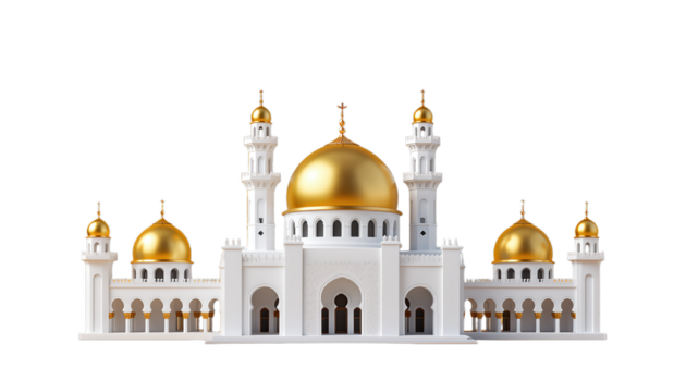 Grand Mosque with Golden Domes Isolated on Transparent Background - Powered by Adobe