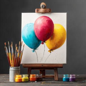 an easel with paint and brushes on it