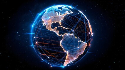 Stunning global network visualization showing connection points across continents, ideal for technology, communication, and international business ventures
