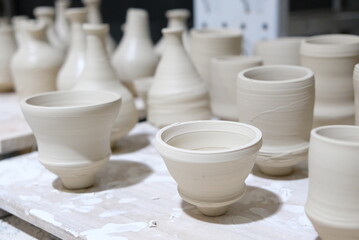 Processing pottery vase and cups  drying 
