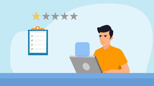 A man is giving online  feedback