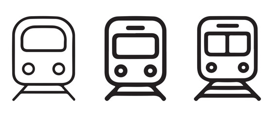 Obraz premium Train Icon Set. Black and White Railway Graphics for Transit Maps and UI Design.