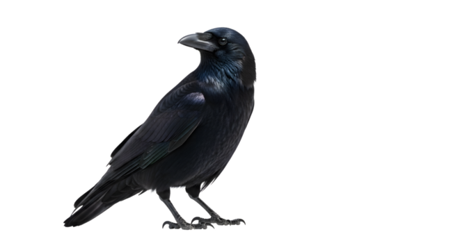 A black rook bird standing on a transparent background isolated on transparent background