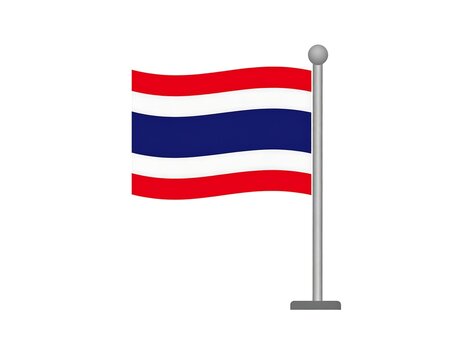 A simplified illustration of a waving rectangular flag with red, white, and blue horizontal stripes. The flag is on a silver pole
