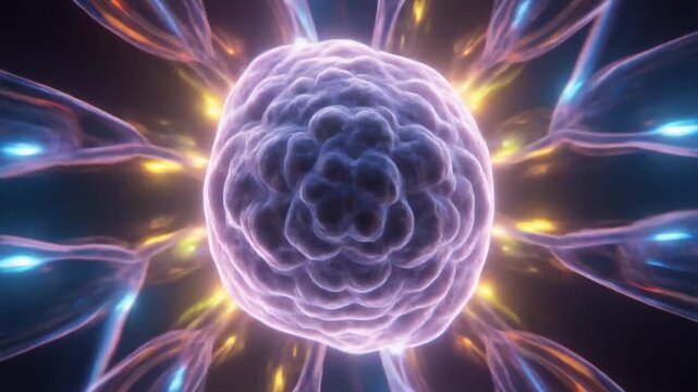 A luminous central core representing mitochondrial inheritance, with energy pathways showing traits passed down through generations
