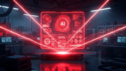 Futuristic AI Interface Hologram Scanning Data in a High-Tech Server Room Environment - Powered by Adobe