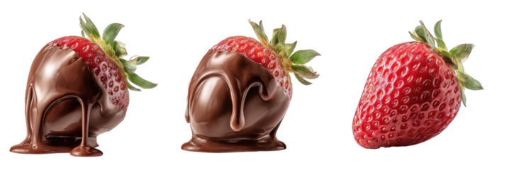 Three strawberries coated in melted chocolate