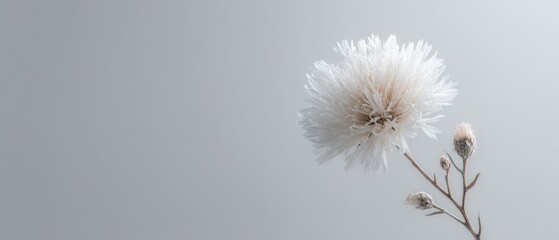 Delicate white flower against a soft gray background showcasing intricate natural beauty