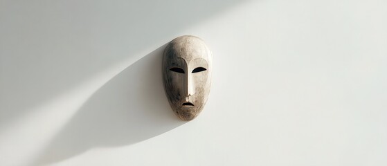 Natural Wood Mask on Light Background, Minimalist Art Decor for Modern Interiors