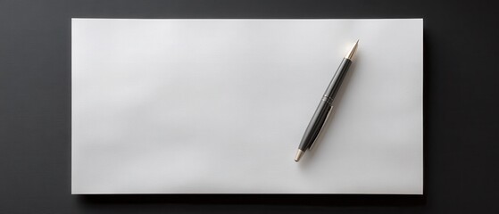 Blank Sheet of Paper with Elegant Black Pen on Dark Surface Ready for Writing or Drawing
