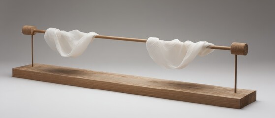 Elegant display of white fabric draped on a wooden stand showcasing minimalist design and style