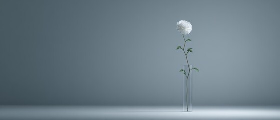 Elegant White Flower in Minimalist Glass Vase on Soft Gray Background