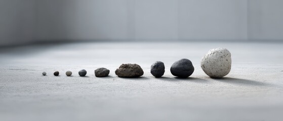 Varied Sizes of Natural Stones on a Minimalist Concrete Surface in Bright Lighting
