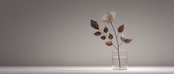 Elegant Still Life of Dried Flower in Glass Vase with Soft Natural Lighting and Minimalist Background