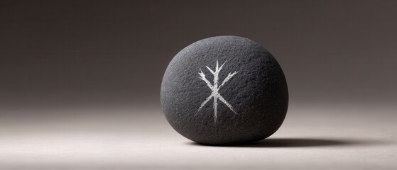 Smooth Gray Stone with White Symbol on a Neutral Background for Artistic and Cultural Purposes