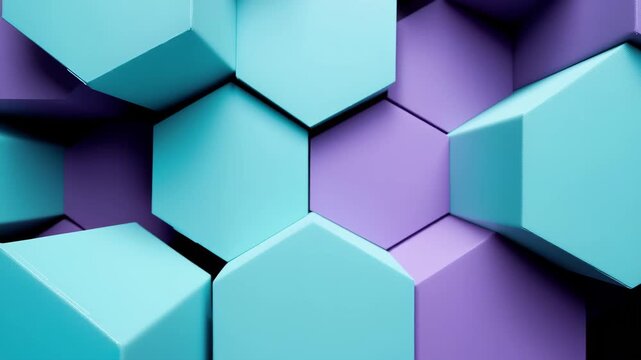 A striking wall features hexagonal tiles in shades of purple and turquoise, arranged in an eye-catching pattern that enhances the modern aesthetic of the interior space.