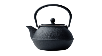 Dark, matte cast iron teakettle