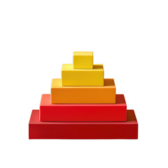 Modern abstract pyramid structure in vibrant red yellow orange hues isolated on transparent background