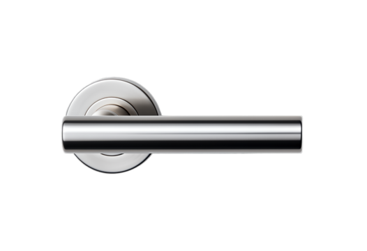 Modern chrome door handle with sleek minimalist design isolated on transparent background - Powered by Adobe