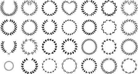 Collection of decorative laurel wreaths and oval frames with leaf motifs