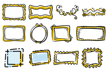 Collection of Hand Drawn Yellow and Black Doodle Frames and Borders vector