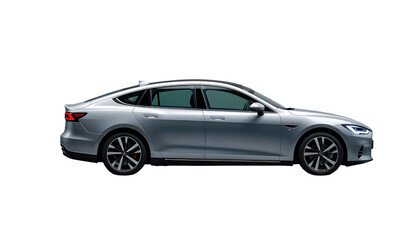 Modern Sleek Silver Sedan Side Profile Isolated