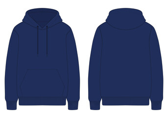 Navy blue hoodie sweater template front and back view