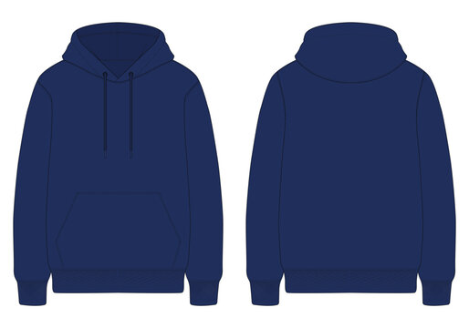 Navy blue hoodie sweater template front and back view