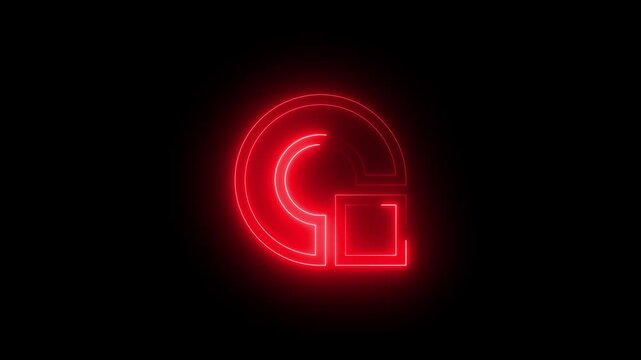 Bright Red Neon Abstract Letter G or Logo Shape Animation. Futuristic Tech Identity Reveal Loop. Minimalist Glowing Background Element.