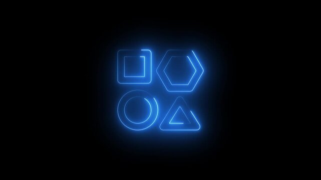 Pink Neon Geometric Shapes Loop - Square, Circle, Triangle, Hexagon Pattern. Minimalist Electric Design Motion Graphic Background.