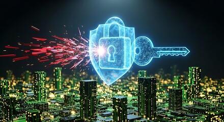 Cybersecurity Concept with Digital Shield Deflecting a Cyber Attack