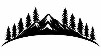 Obraz premium Majestic mountain range silhouette with evergreen trees for outdoor adventure brand logo design concept