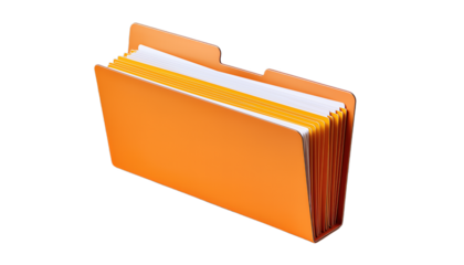 Orange folder with documents inside isolated on transparent background