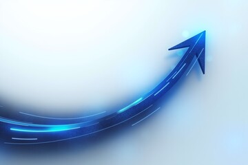 Blue glowing arrow curves upward, symbolizing progress and growth against a soft gradient background. Modern, sleek design.